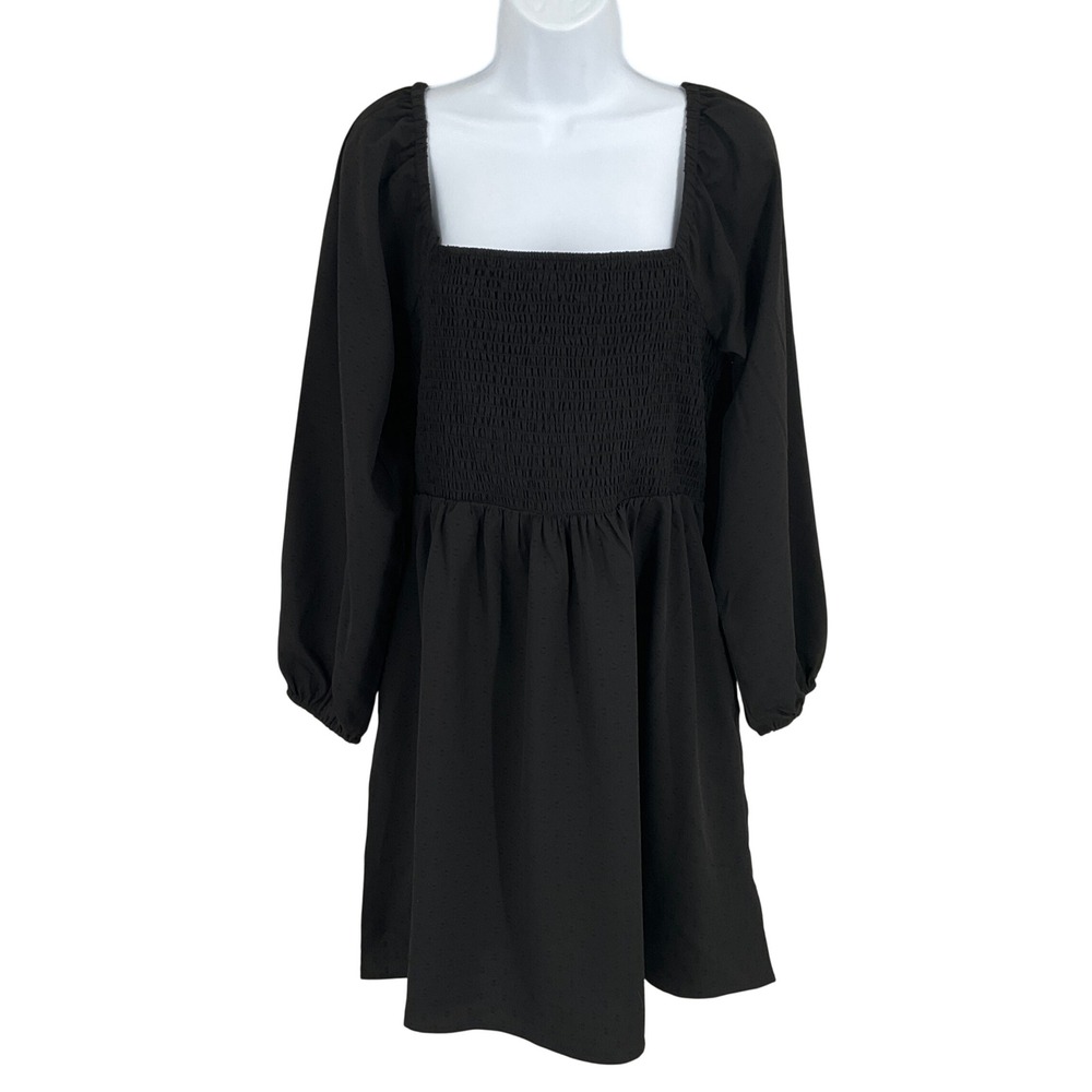 Old Navy Dress Womens‎ L Black Smocked Puff Sleeve Mini Whimsigoth Romantic NEW